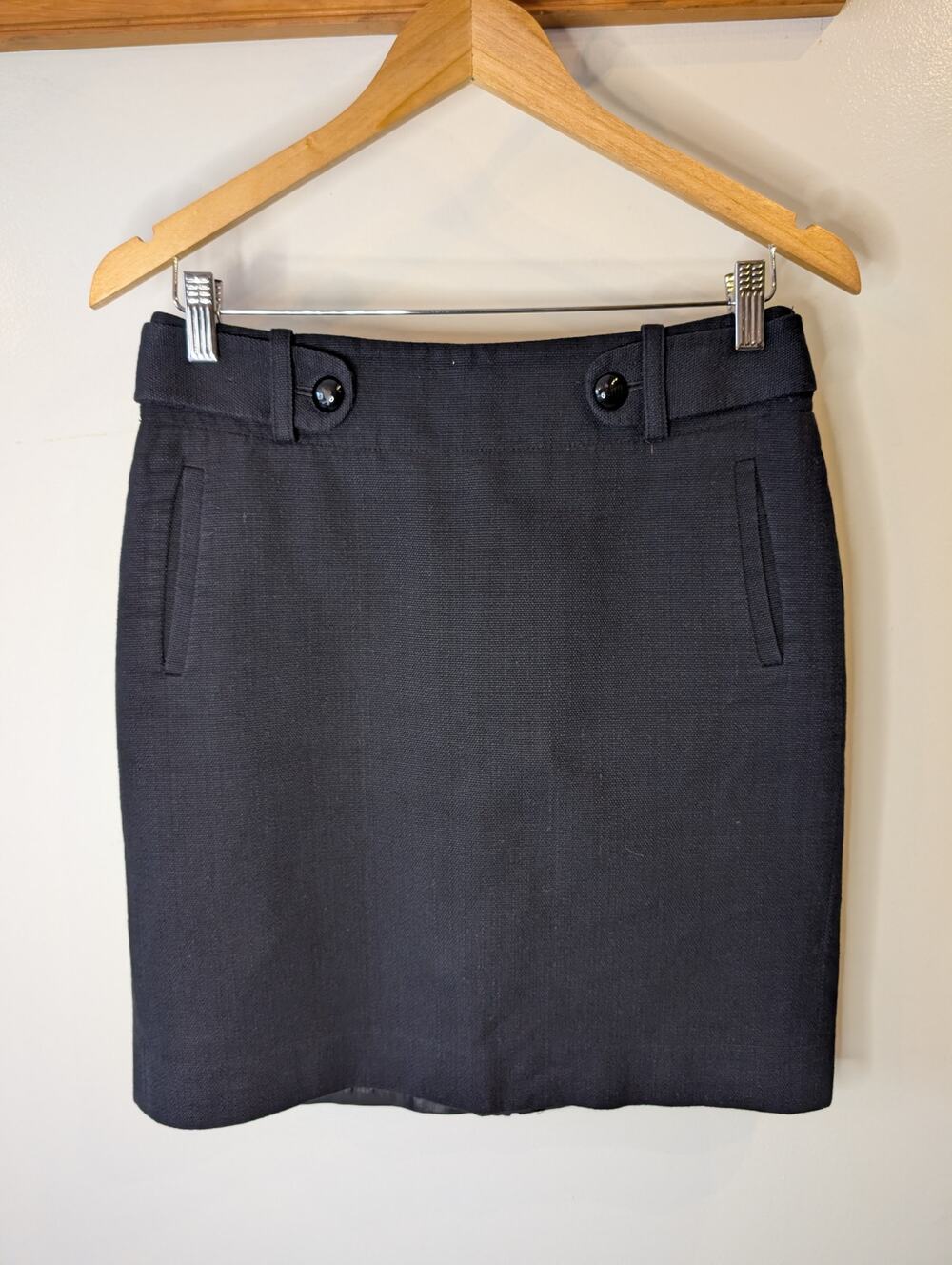 Banana Republic Black Textured Pencil Skirt Tab Waist Tailored Mini 4